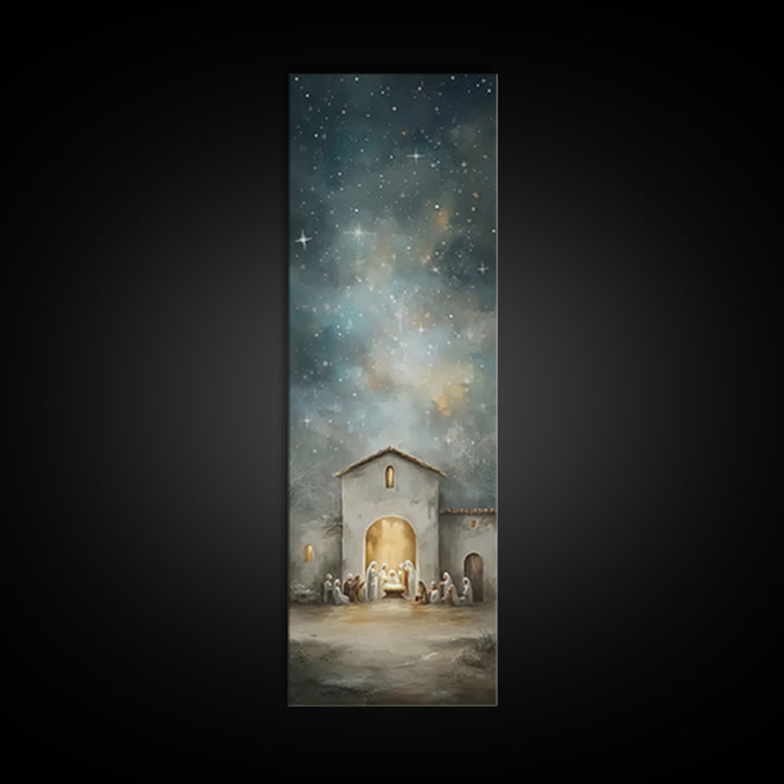 Holy Night Gathering – Framed Canvas Print – Christian Wall Art – Christmas Art – Christian Art Canvas – Tall Skinny Art Print