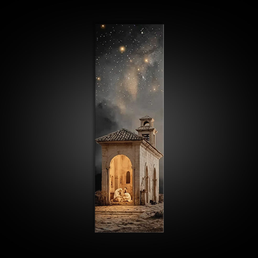 Sanctuary Nativity – Framed Canvas Print – Christian Christmas Art – Christian Wall Art – Christian Art Canvas – Narrow Art