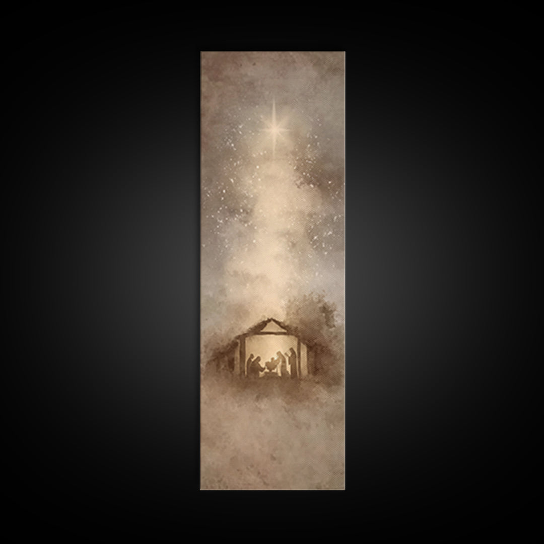 Blessed Manger Light – Framed Canvas Print – Christian Art Canvas – Christian Christmas Art – Christian Wall Art – Skinny Art