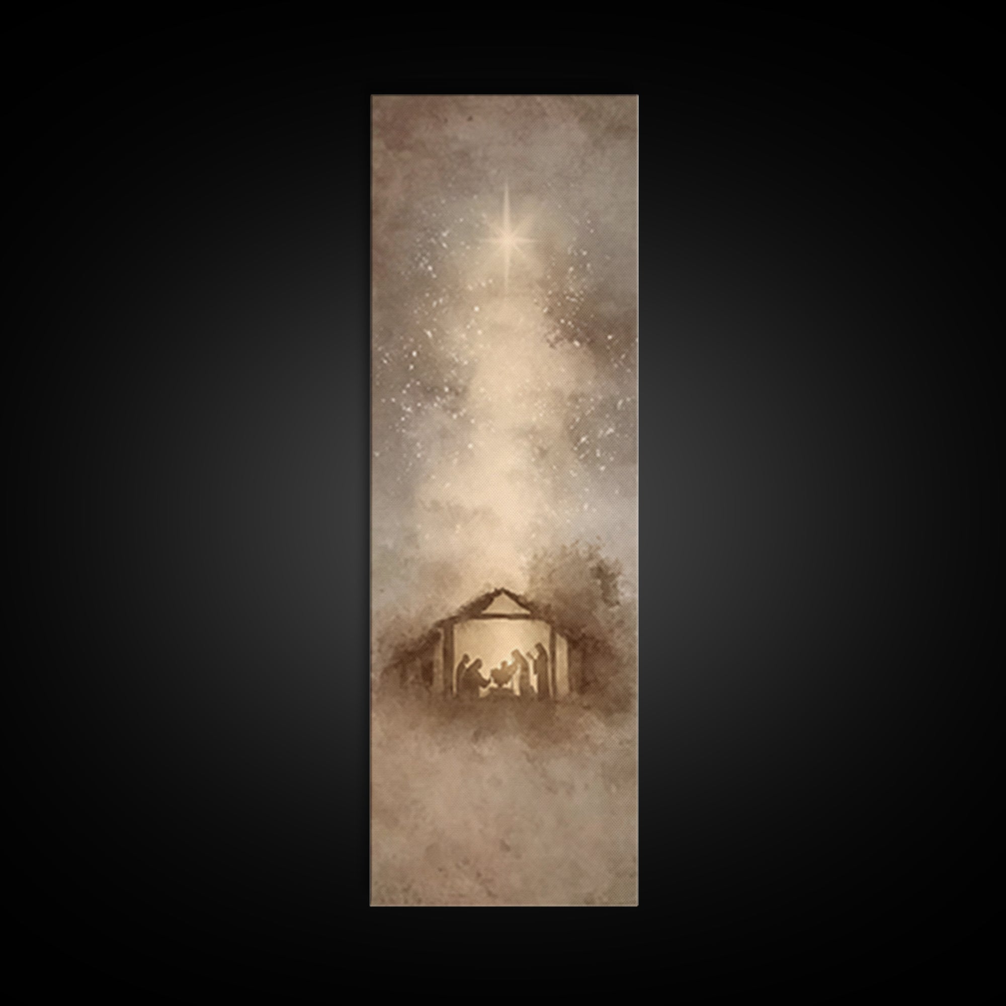 Blessed Manger Light – Framed Canvas Print – Christian Art Canvas – Christian Christmas Art – Christian Wall Art – Skinny Art