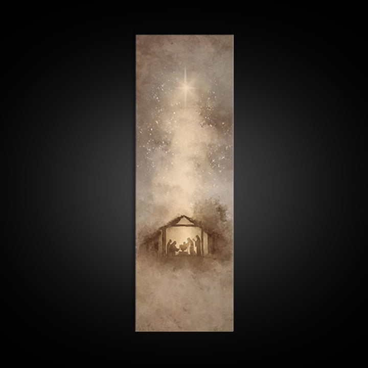 Blessed Manger Light – Framed Canvas Print – Christian Art Canvas – Christian Christmas Art – Christian Wall Art – Skinny Art