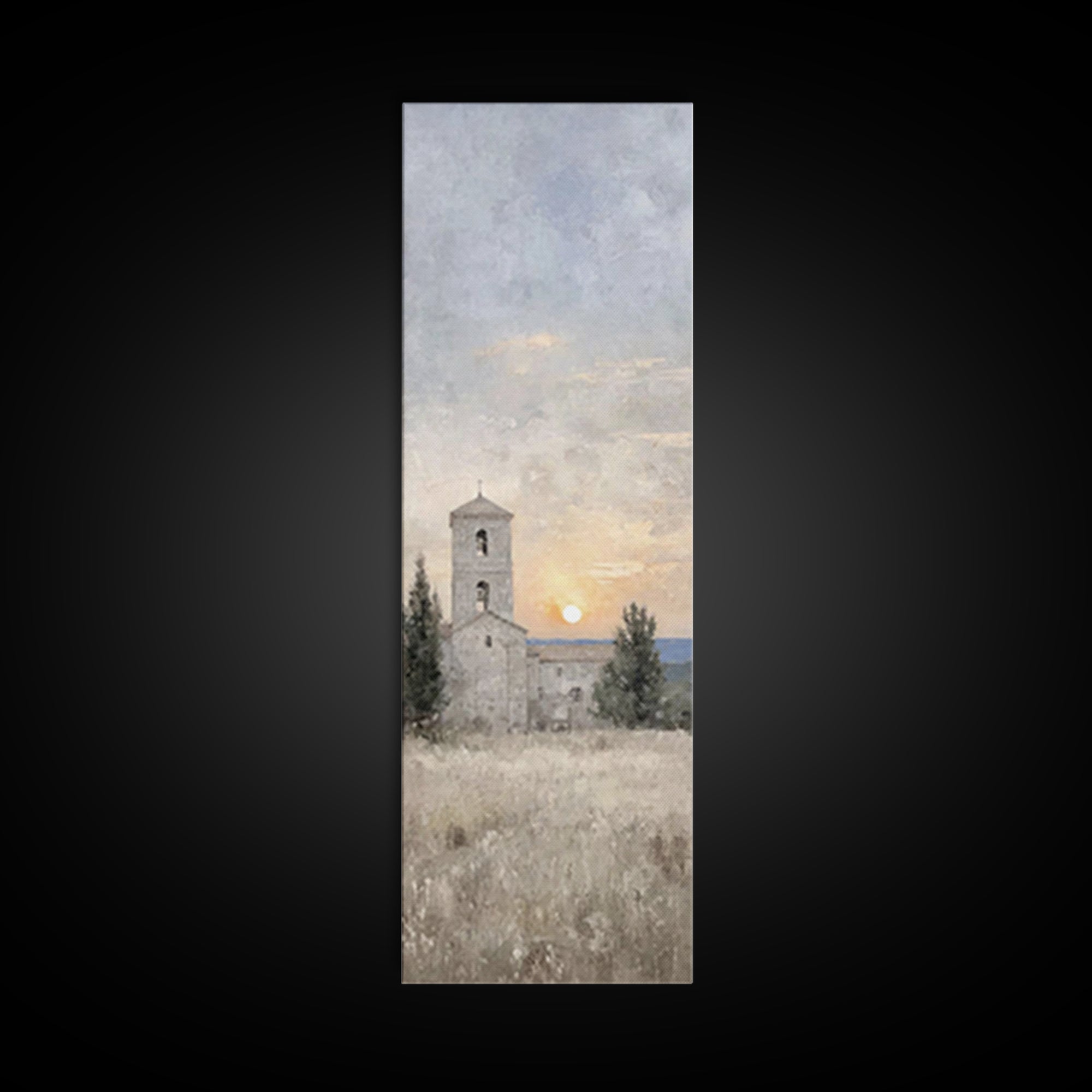 Sunset Chapel Peace – Framed Canvas Print – Tall Narrow Wall Art – Christian Wall Art – Christmas Art – Christian Art Canvas – Jesus Art