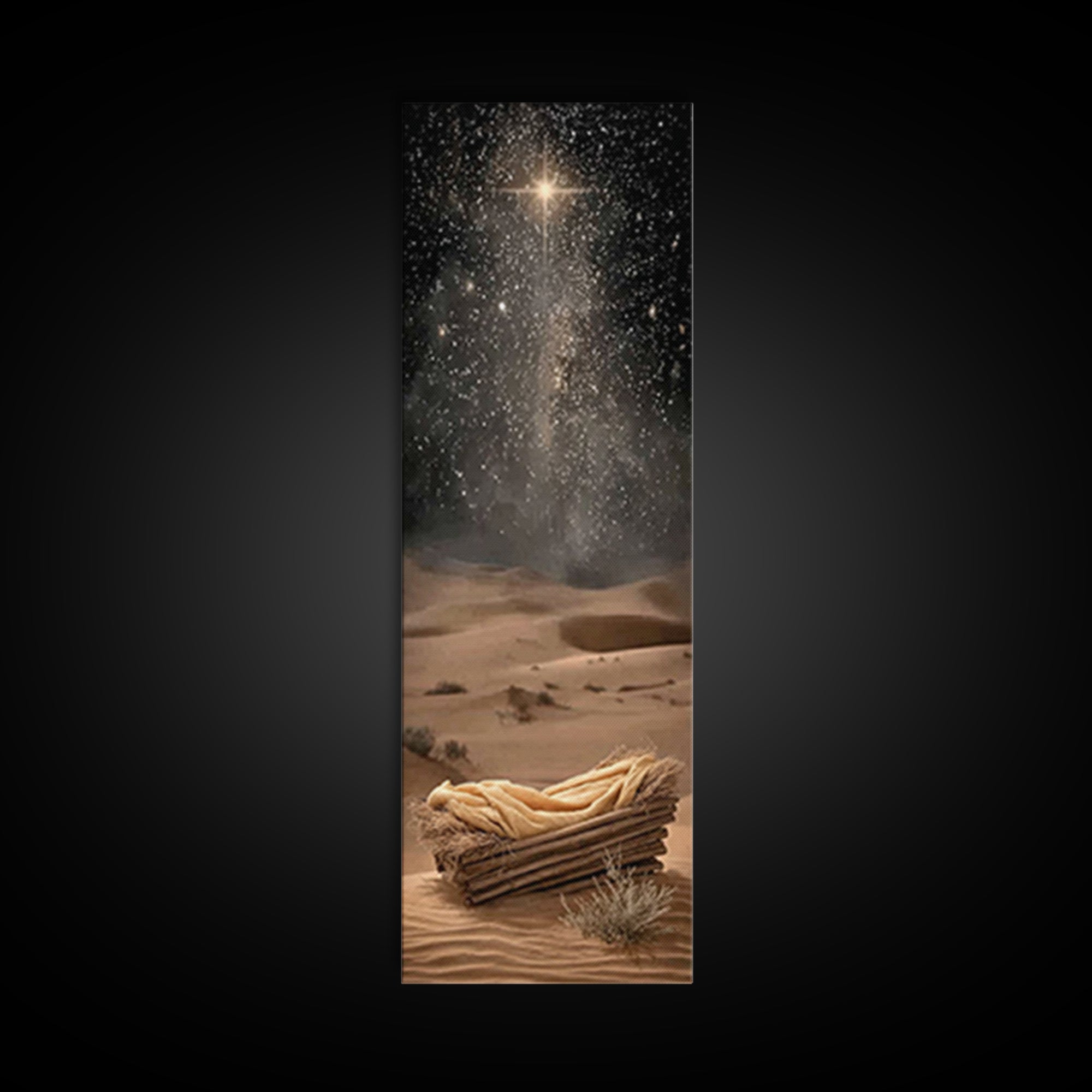 Holy Night Manger, Framed Canvas Print, Skinny Art, Christian Christmas Art, Christian Art Canvas, Christian Wall Art, Jesus Art, Christian