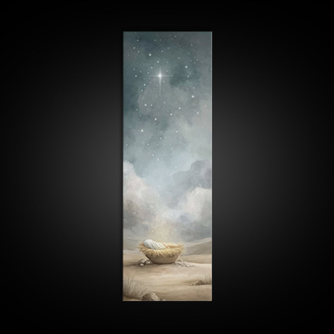 Holy Manger Star – Framed Canvas Print – Tall Narrow Wall Art – Christian Christmas Art – Christian Art Canvas – Jesus Painting – Christian