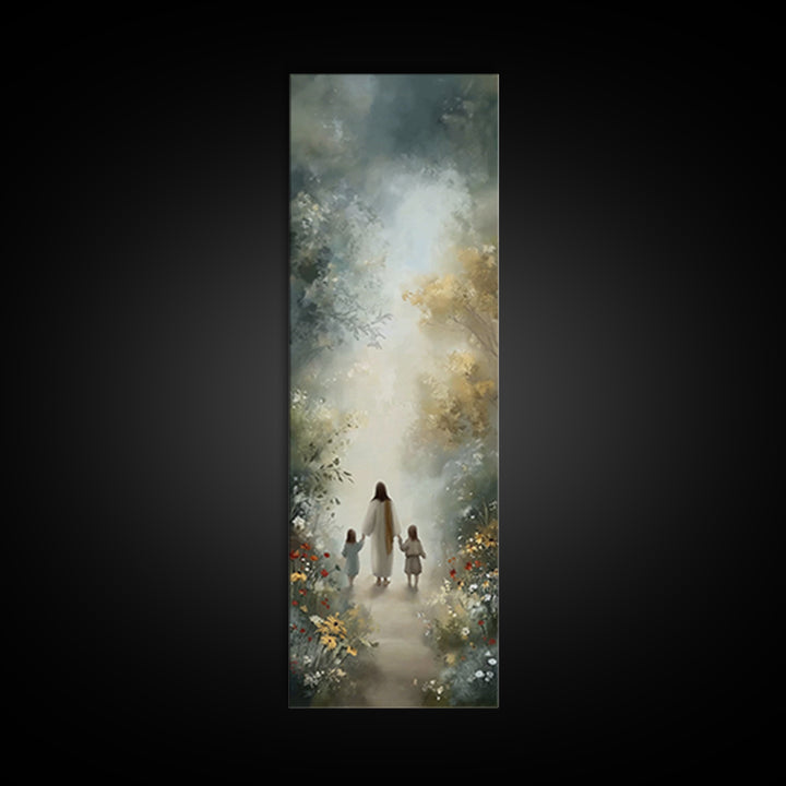 Garden Path Grace | Framed Canvas Print | Narrow Art | Christian Art | Jesus Art Print | Christian Wall Art | Christian Painting