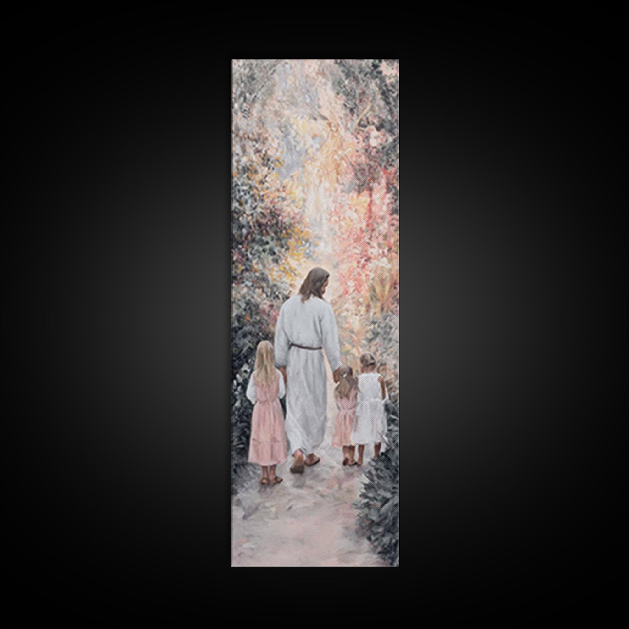 In His Garden – Framed Canvas Print – Narrow Art – Christian Painting – Jesus Art Print – Christian Art Canvas – Christian Wall Art