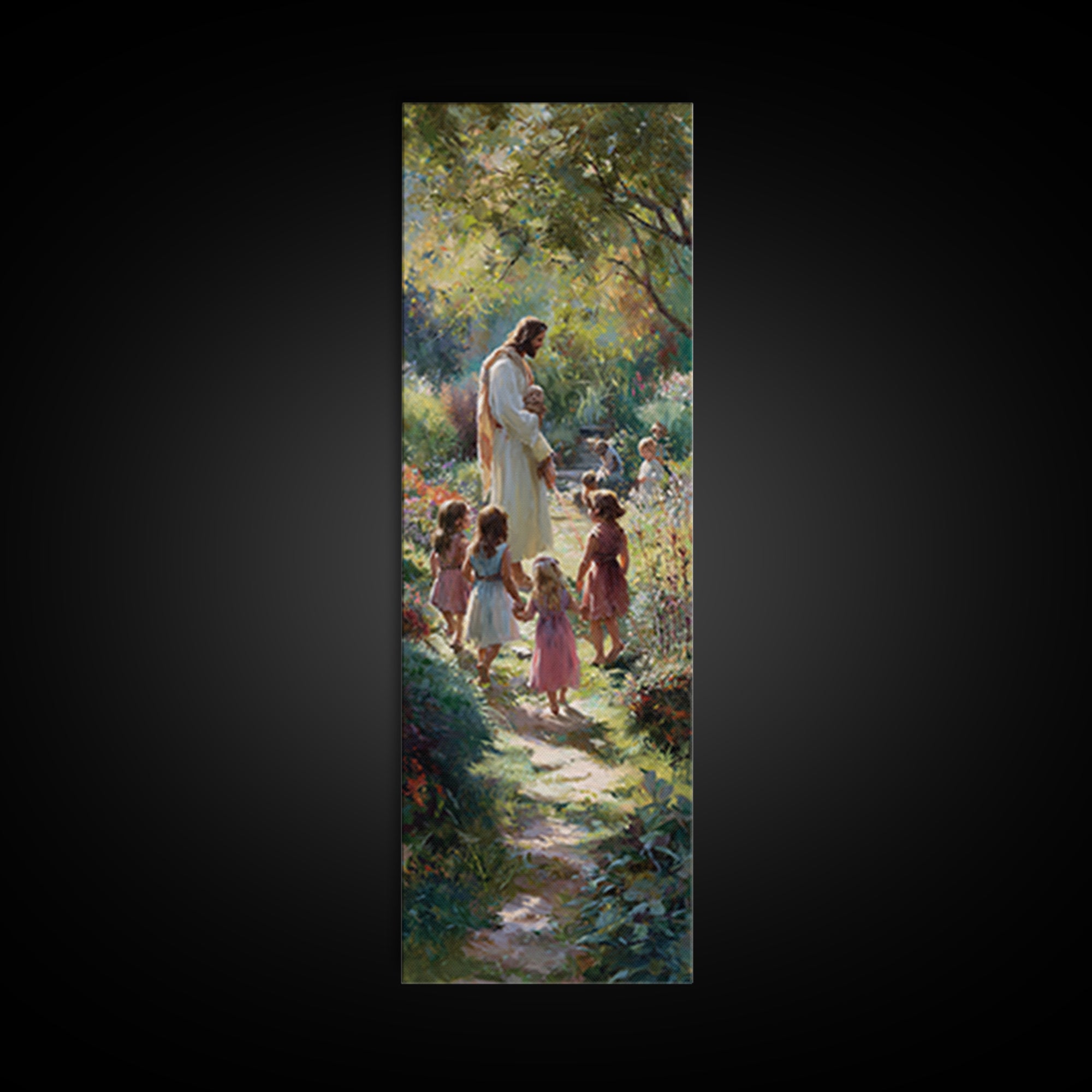Teach The Children | Framed Canvas Print | Tall Skinny Art Print | Christian Art | Jesus Painting | Christian Art Canvas | Christian Wall A