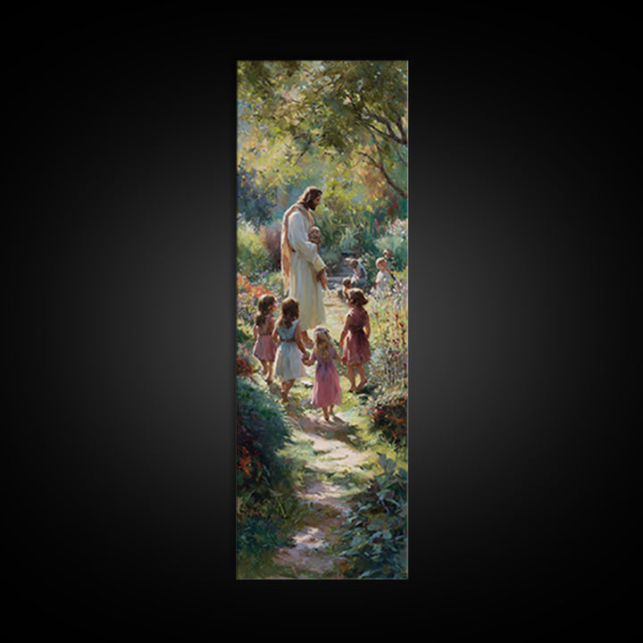 Teach The Children | Framed Canvas Print | Tall Skinny Art Print | Christian Art | Jesus Painting | Christian Art Canvas | Christian Wall A