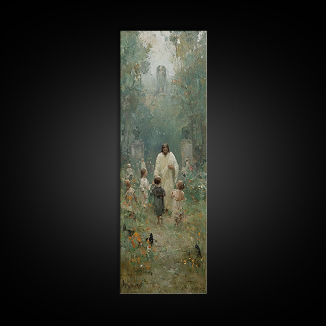 Gentle Shepherd Meadow, Framed Canvas Print, Skinny Art, Christian Art Canvas, Jesus Painting, Christian Wall Art, Christian Art
