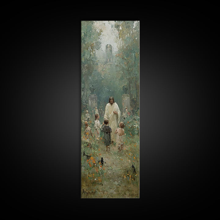 Gentle Shepherd Meadow, Framed Canvas Print, Skinny Art, Christian Art Canvas, Jesus Painting, Christian Wall Art, Christian Art