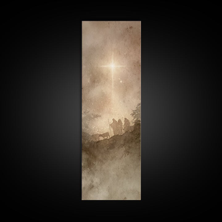 The Guiding Star – Framed Canvas Print – Narrow Art – Christian Wall Art – Christmas Art – Jesus Painting – Christian Decor