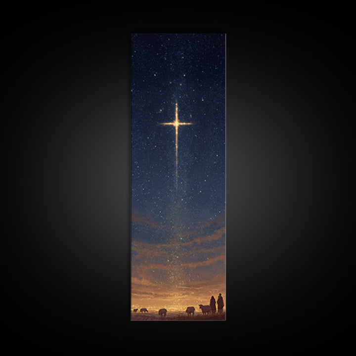 Shepherds Of Light | Framed Canvas Print | Tall Skinny Art Print | Christian Art Canvas | Christmas Wall Art | Jesus Christmas Art