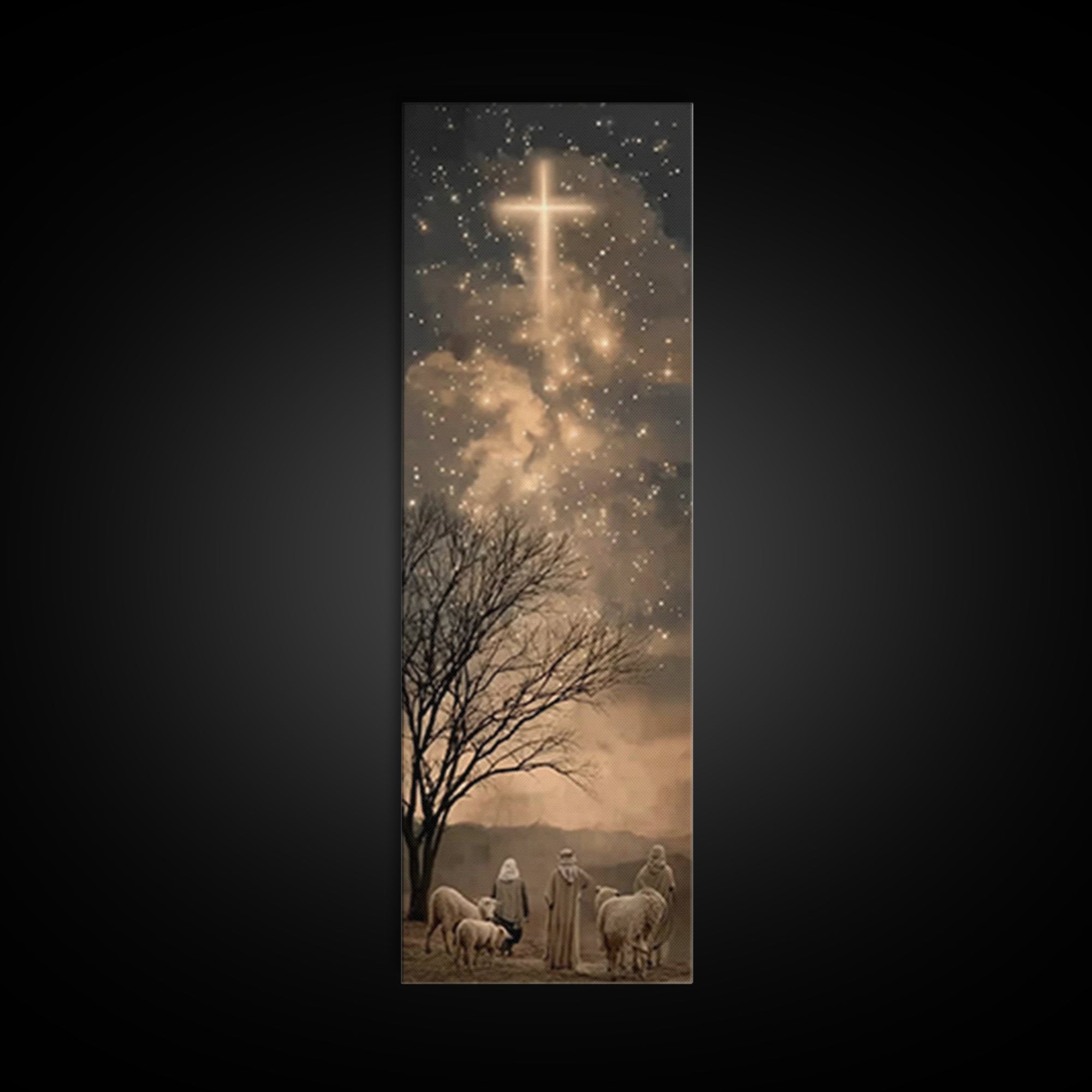 Bethlehem Night Glow, Framed Canvas Print, Tall Narrow Wall Art, Christian Christmas Art, Jesus Painting, Christian Decor