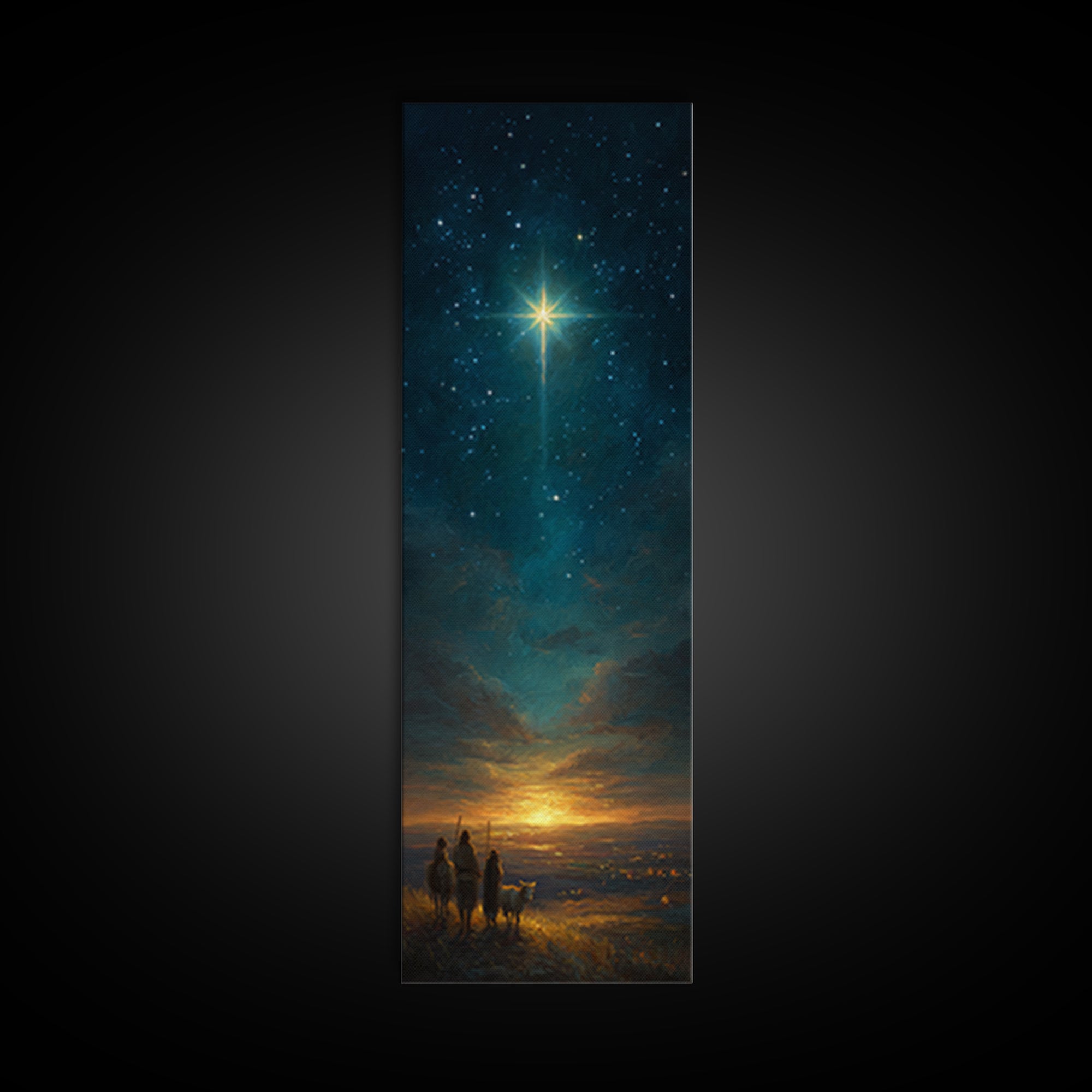 Heavenly Night Cross – Framed Canvas Print – Tall Skinny Art Print – Christian Christmas Decor – Jesus Painting – Christian Wall Art