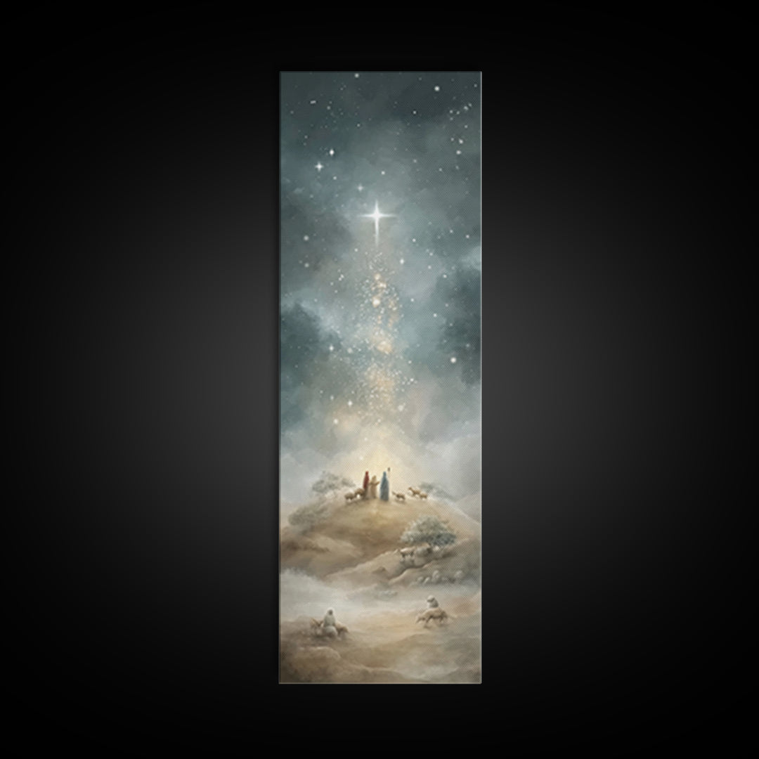 Star Over Bethlehem, Framed Canvas Print, Narrow Art, Christian Art Canvas, Christmas Art Work, Christian Painting