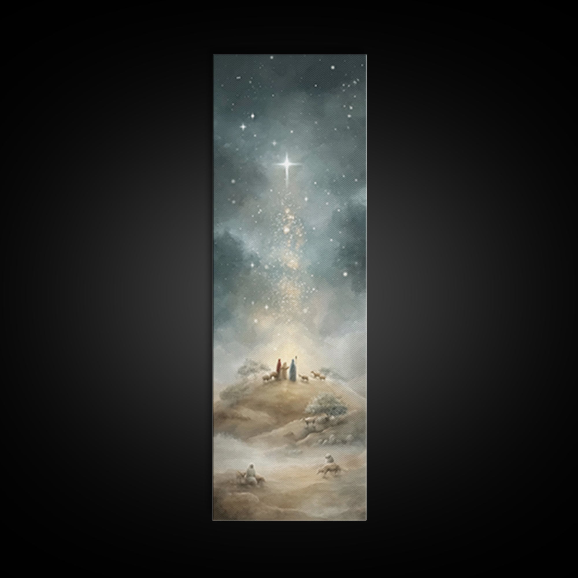 Star Over Bethlehem, Framed Canvas Print, Narrow Art, Christian Art Canvas, Christmas Art Work, Christian Painting