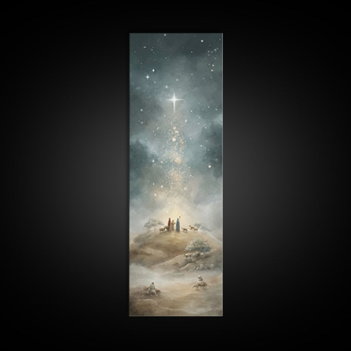 Star Over Bethlehem, Framed Canvas Print, Narrow Art, Christian Art Canvas, Christmas Art Work, Christian Painting