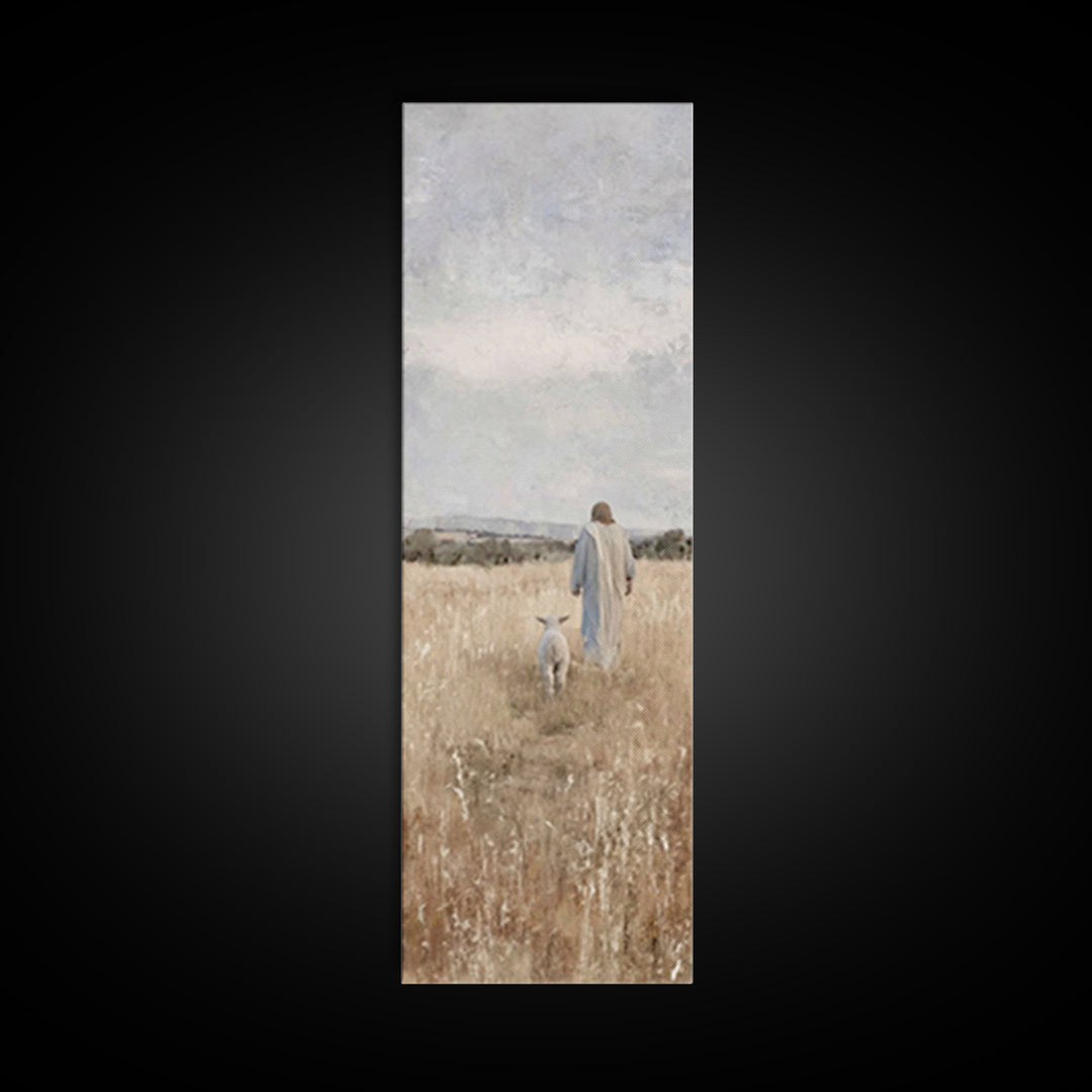 Shepherd’s Peace Path – Framed Canvas Print – Narrow Art – Christian Art Print – Christmas Wall Art – Jesus Painting