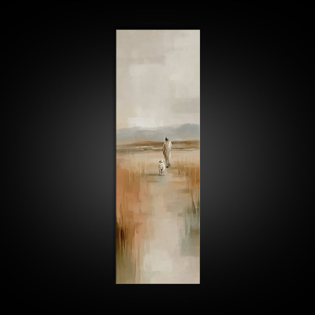 Quiet Shepherd Road | Framed Canvas Print | Tall Skinny Art Print | Christian Art | Jesus Canvas Art | Christian Paintings | Christian Deco