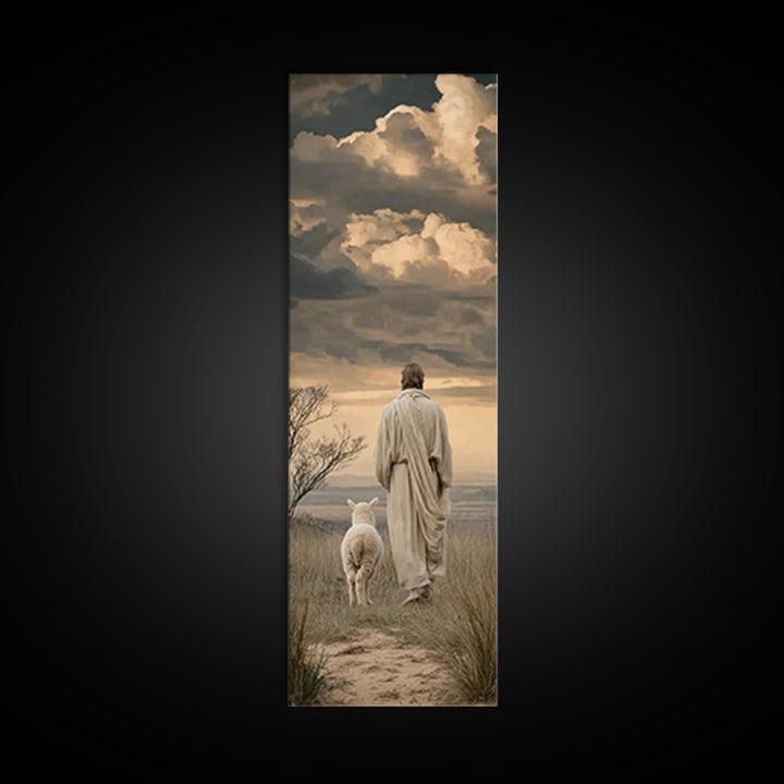 Following The Savior – Framed Canvas Print – Narrow Art – Jesus Painting – Christian Art Canvas – Christian Gift Ideas – Modern Christian A