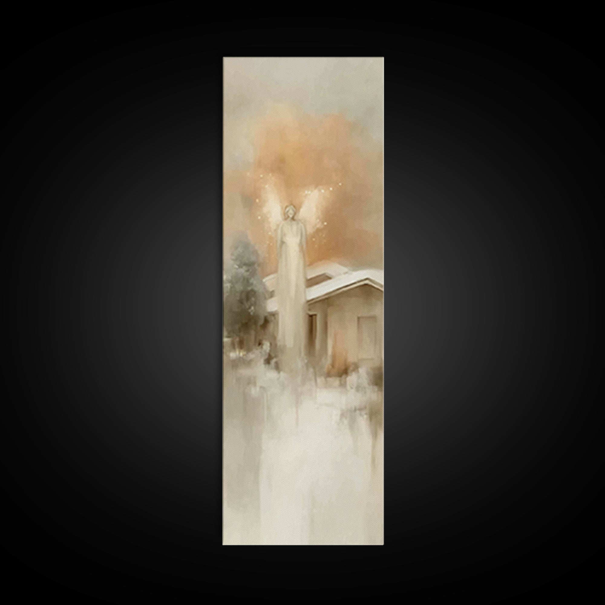 Angel Above Home – Framed Canvas Print, Christian Art Canvas, Christian Wall Art, Skinny Art, Christian Christmas Art, Subtle Christian Art