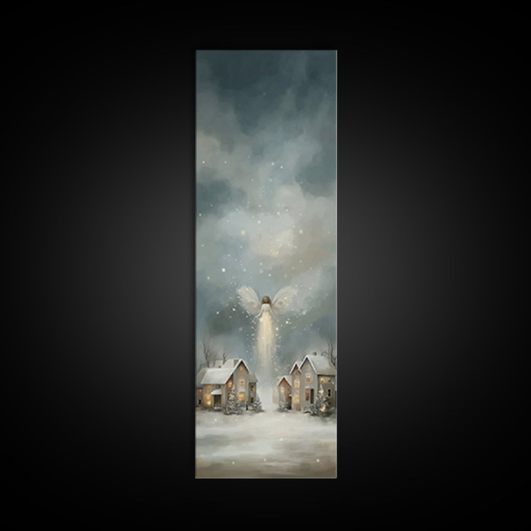 Heavenly Arrival – Framed Canvas Print – Christmas Wall Art – Christian Christmas Art – Tall Narrow Wall Art – Christian Art Canvas – Winte