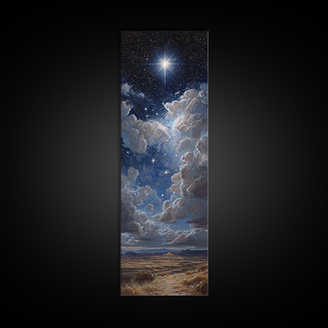 The Guiding Star – Framed Canvas Print – Christian Wall Art – Christian Art Canvas – Christmas Art – Narrow Art – Jesus Painting