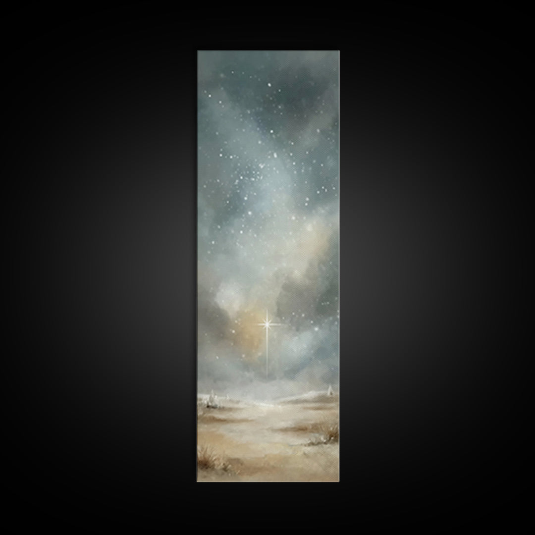 Heavenly Night Glow | Framed Canvas Print | Christian Art Canvas | Christian Christmas Art | Tall Narrow Wall Art | Christian Painting | Ch