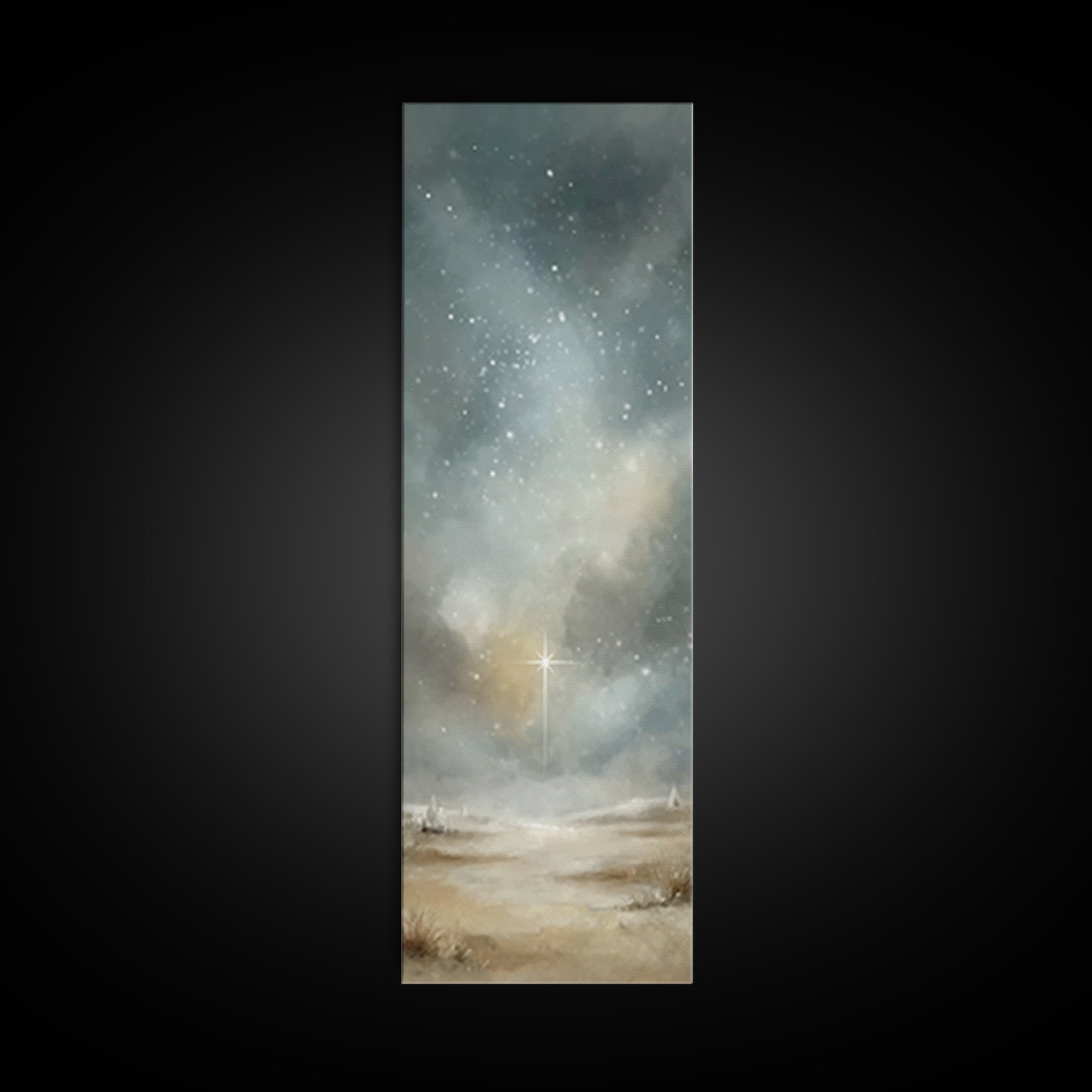 Heavenly Night Glow | Framed Canvas Print | Christian Art Canvas | Christian Christmas Art | Tall Narrow Wall Art | Christian Painting | Ch