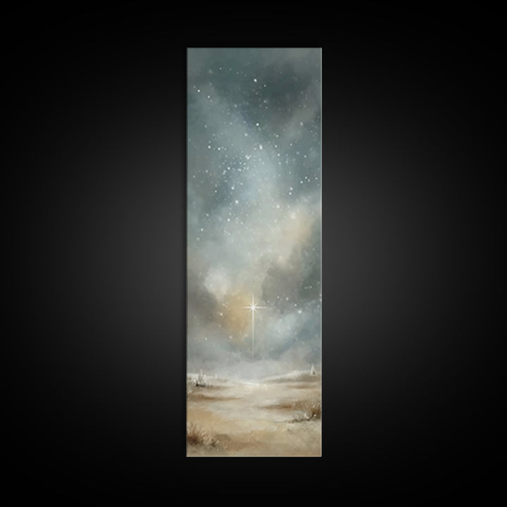 Heavenly Night Glow | Framed Canvas Print | Christian Art Canvas | Christian Christmas Art | Tall Narrow Wall Art | Christian Painting | Ch
