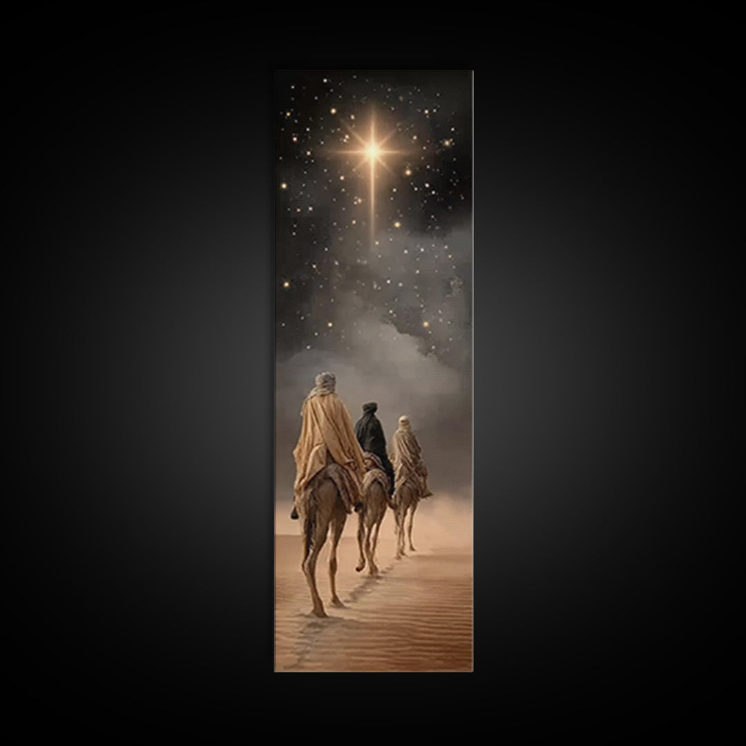 Wandering Kings Light, Framed Canvas Print, Christian Art Canvas, Christmas Art, Tall Skinny Art Print, Christian Decorations, Modern Chris