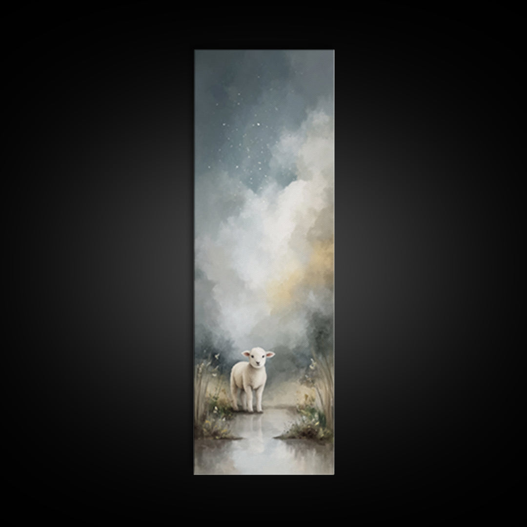 Soft Meadow Lamb – Framed Canvas Print – Christian Art Canvas – Christian Wall Art – Narrow Art – Minimalist Christian Art – Christian Art