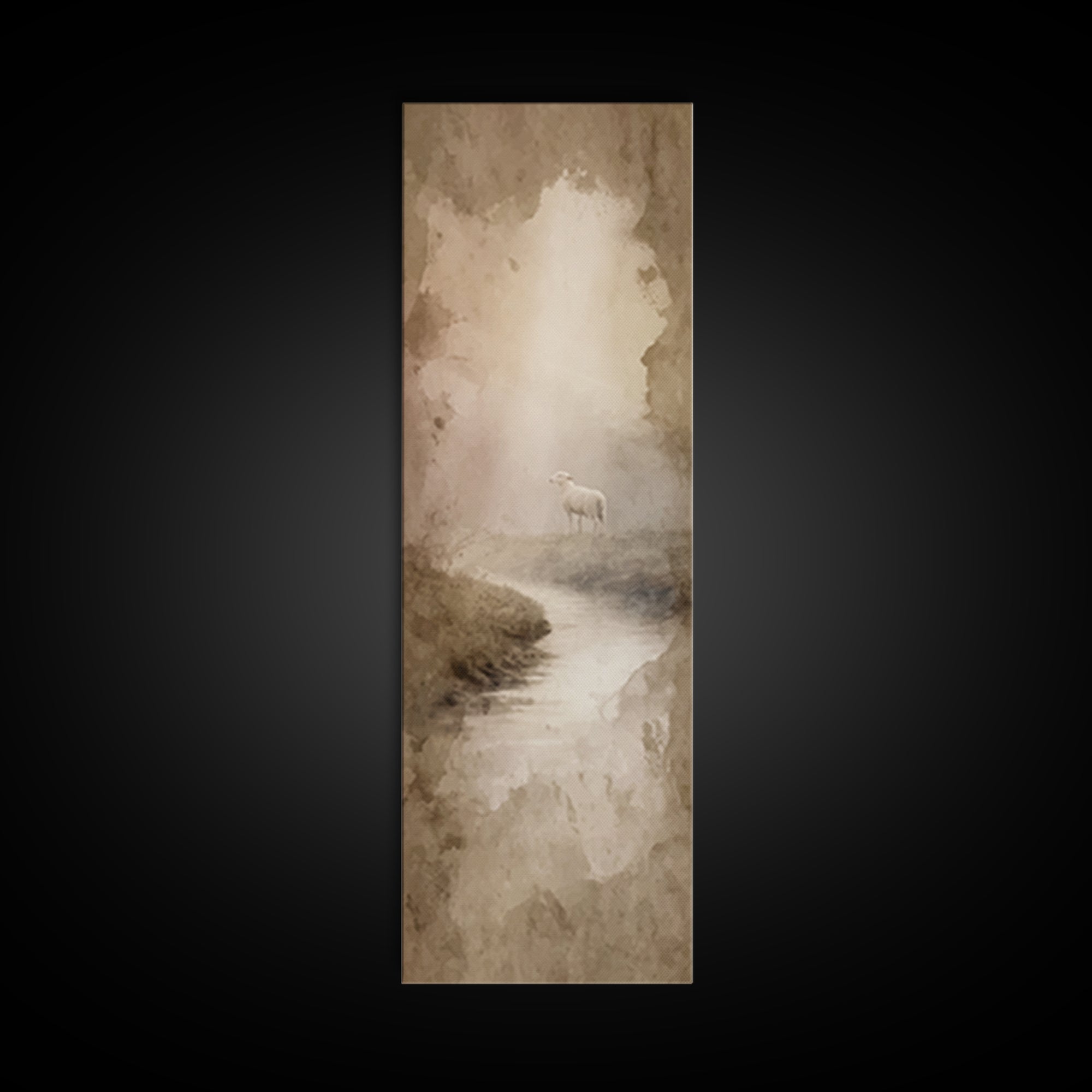 Misty Valley Sheep, Framed Canvas Print, Christian Art Canvas, Christian Wall Art, Narrow Art, Christian Art Print, Moody Christian Art, Ch