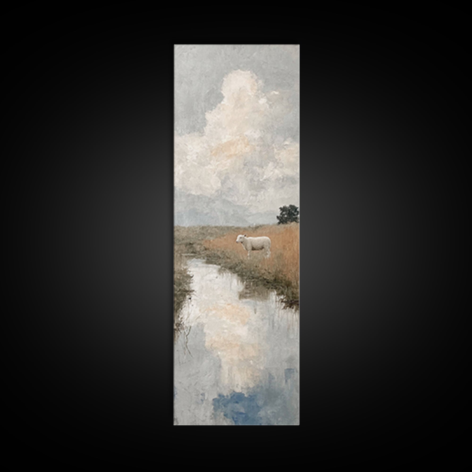 Quiet Field Sheep – Framed Canvas Print – Christian Art Canvas – Christian Wall Art – Tall Narrow Wall Art – Christian Art Print – Subtle C