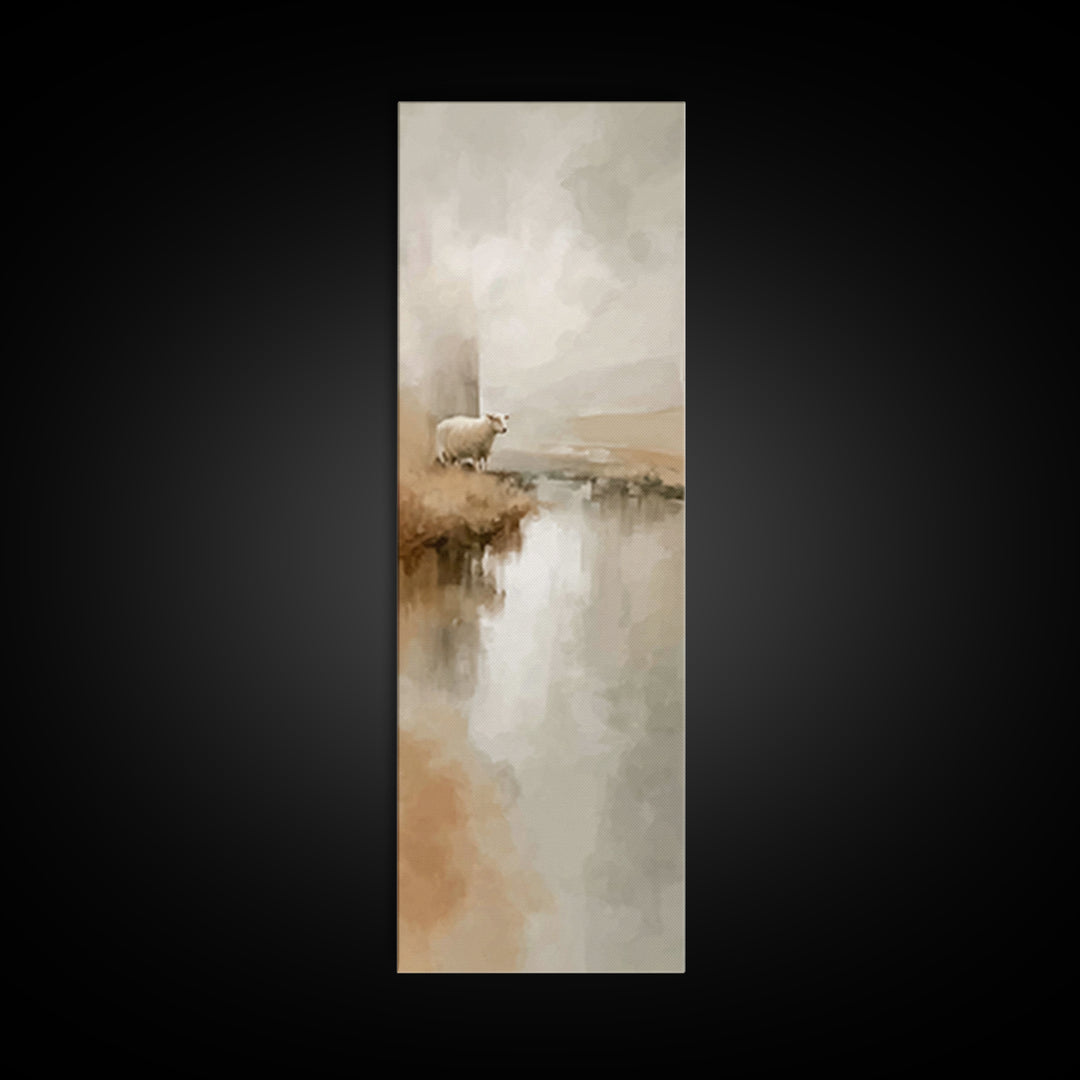 Stillwater Sheep | Framed Canvas Print | Christian Wall Art | Christian Art Canvas | Narrow Art | Christian Art Print | Unique Christian Ar