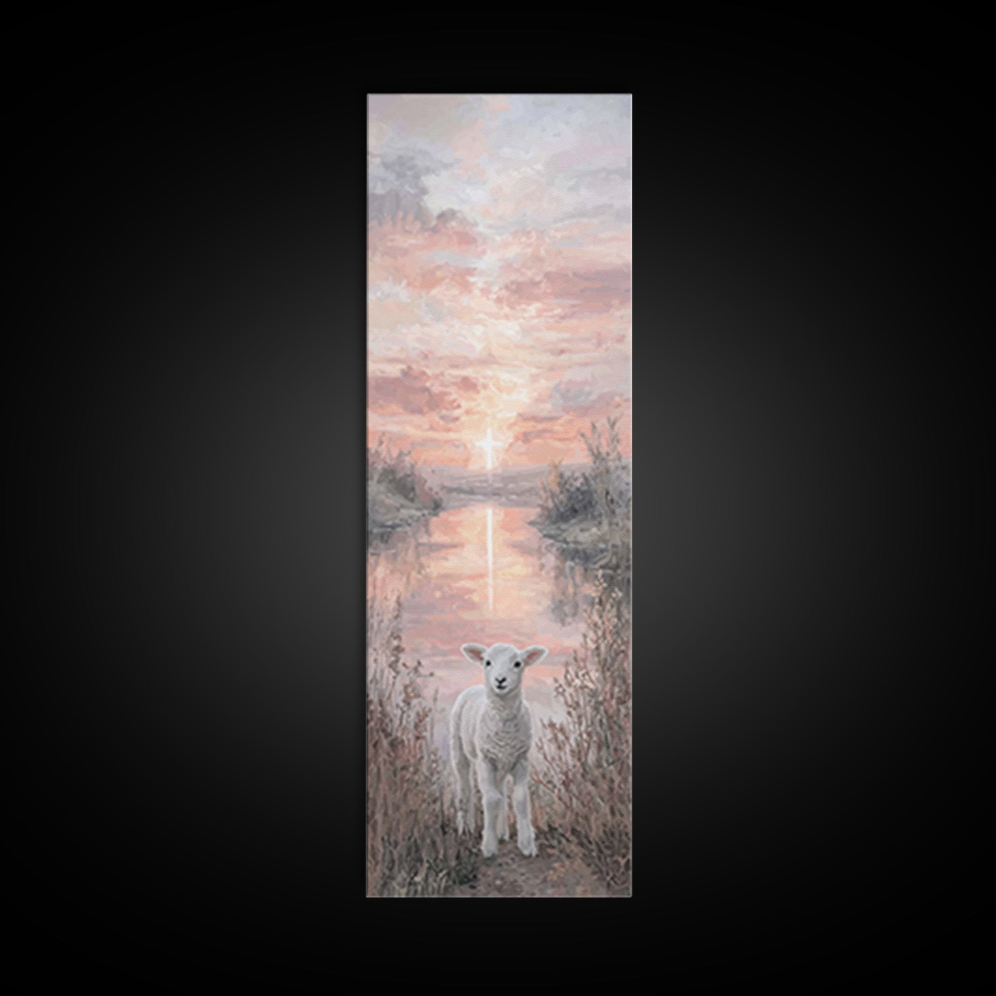 Dawn Cross Reflection, Framed Canvas Print, Christian Wall Art, Christian Art Canvas, Tall Skinny Art Print, Christian Christmas Art, Chris