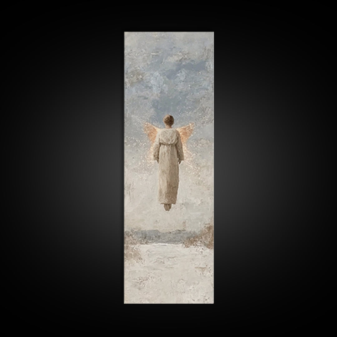 Angel Of Light | Framed Canvas Print | Christian Art Canvas | Minimalist Christian Art | Christmas Wall Art | Skinny Art