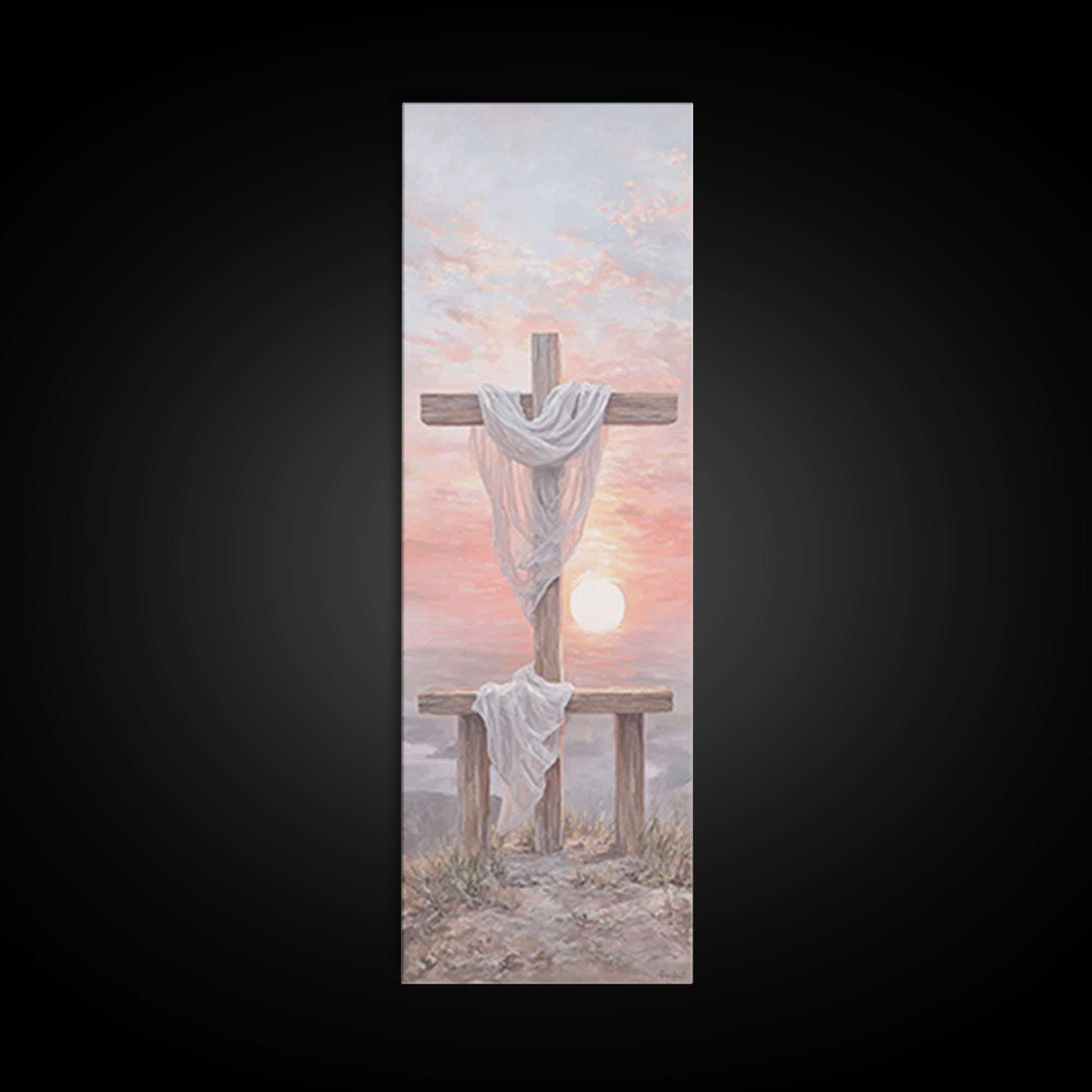 Mercy At Sunrise | Framed Canvas Print | Tall Narrow Wall Art | Christian Wall Art | Christian Painting | Christian Christmas Art | Christi