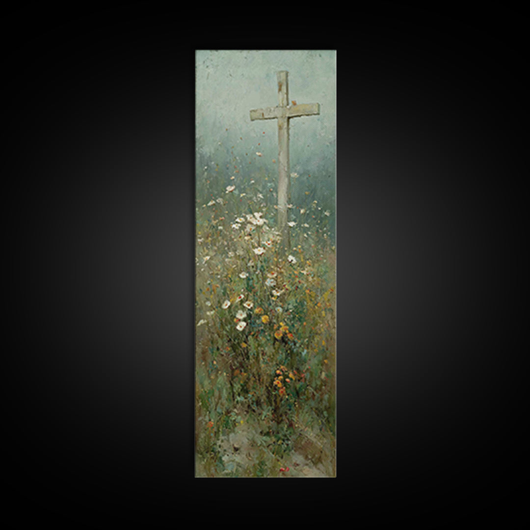 Bloom Of Redemption, Framed Canvas Print, Narrow Art, Christian Art Print, Christian Wall Art, Jesus Painting, Christian Christmas Art