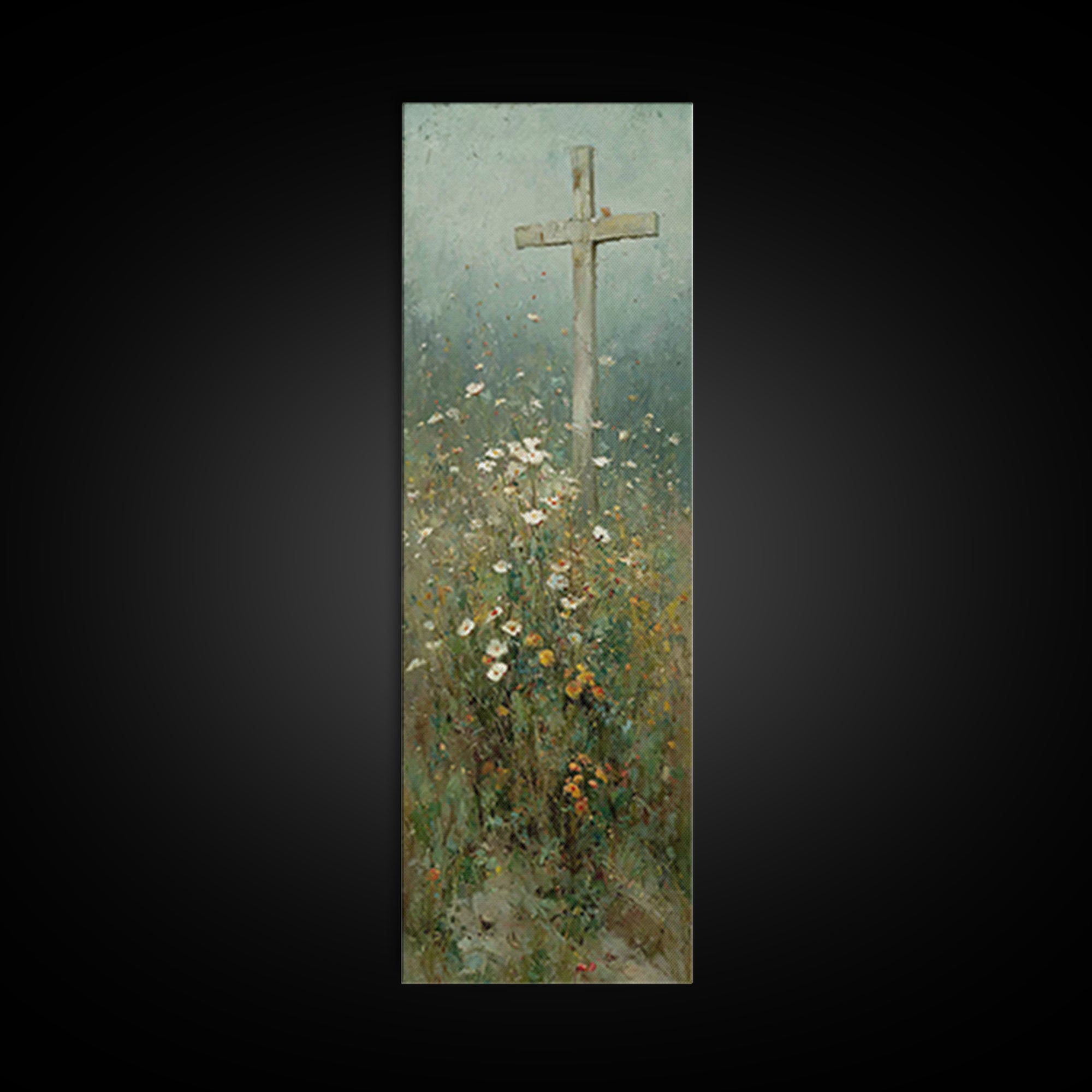 Bloom Of Redemption, Framed Canvas Print, Narrow Art, Christian Art Print, Christian Wall Art, Jesus Painting, Christian Christmas Art