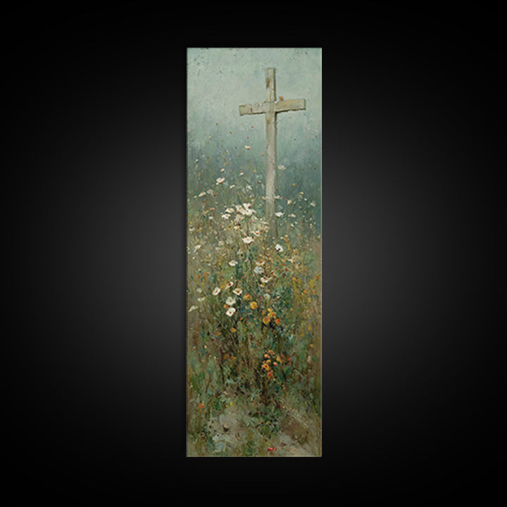 Bloom Of Redemption, Framed Canvas Print, Narrow Art, Christian Art Print, Christian Wall Art, Jesus Painting, Christian Christmas Art