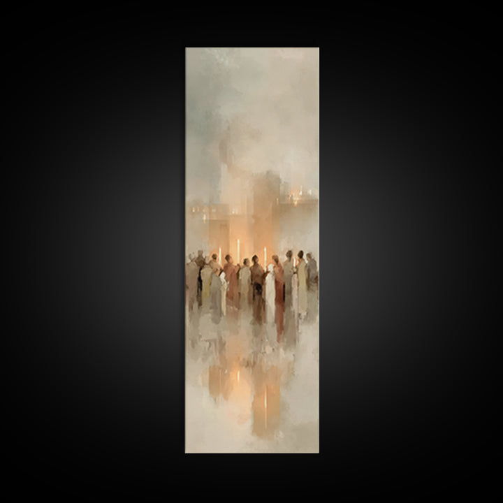 Candlelit Gathering | Framed Canvas Print | Christian Wall Art | Christian Christmas Art | Modern Christian Art | Narrow Art