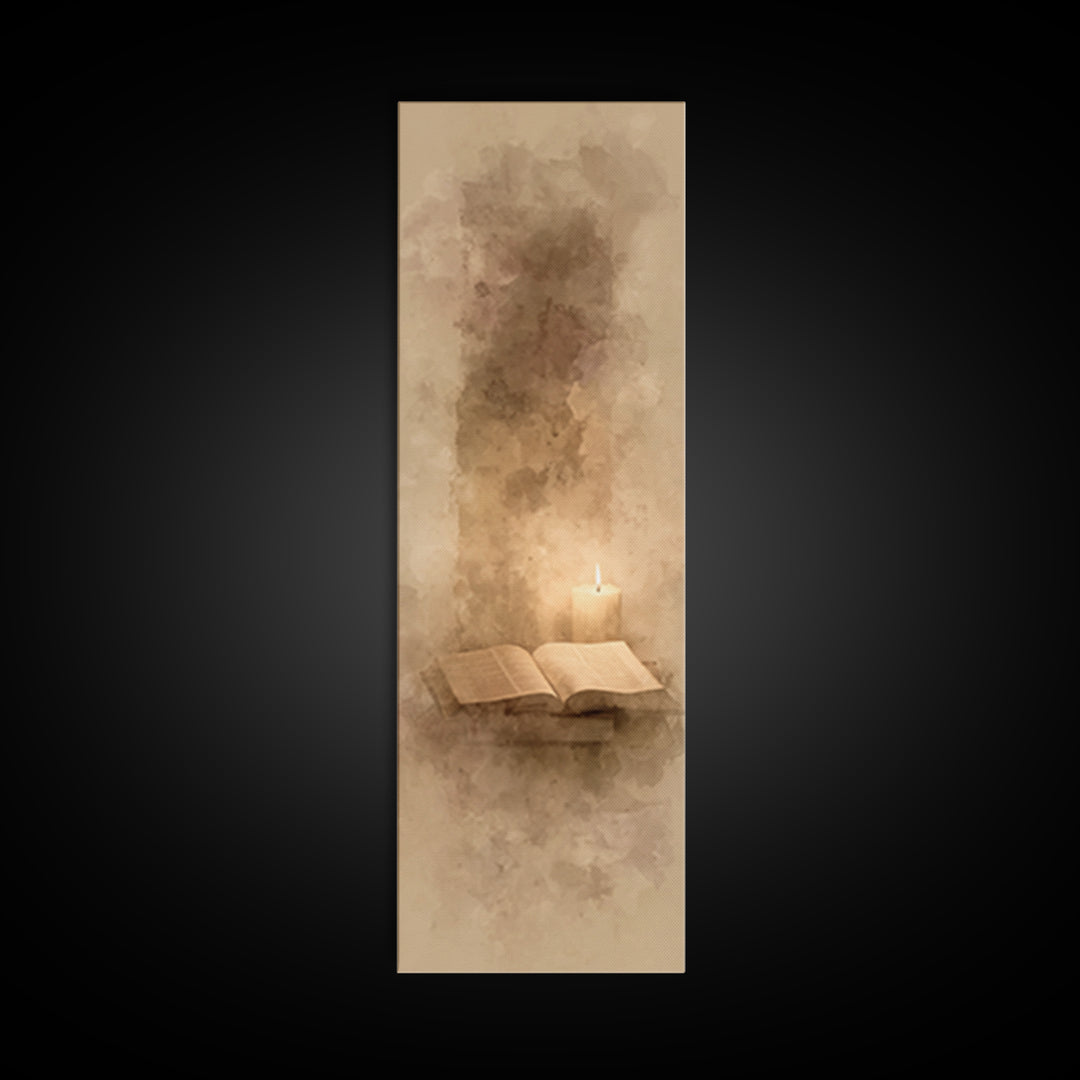 Sacred Candle Light – Framed Canvas Print – Tall Narrow Wall Art – Christian Wall Art – Christian Art Canvas – Christian Painting – Christi