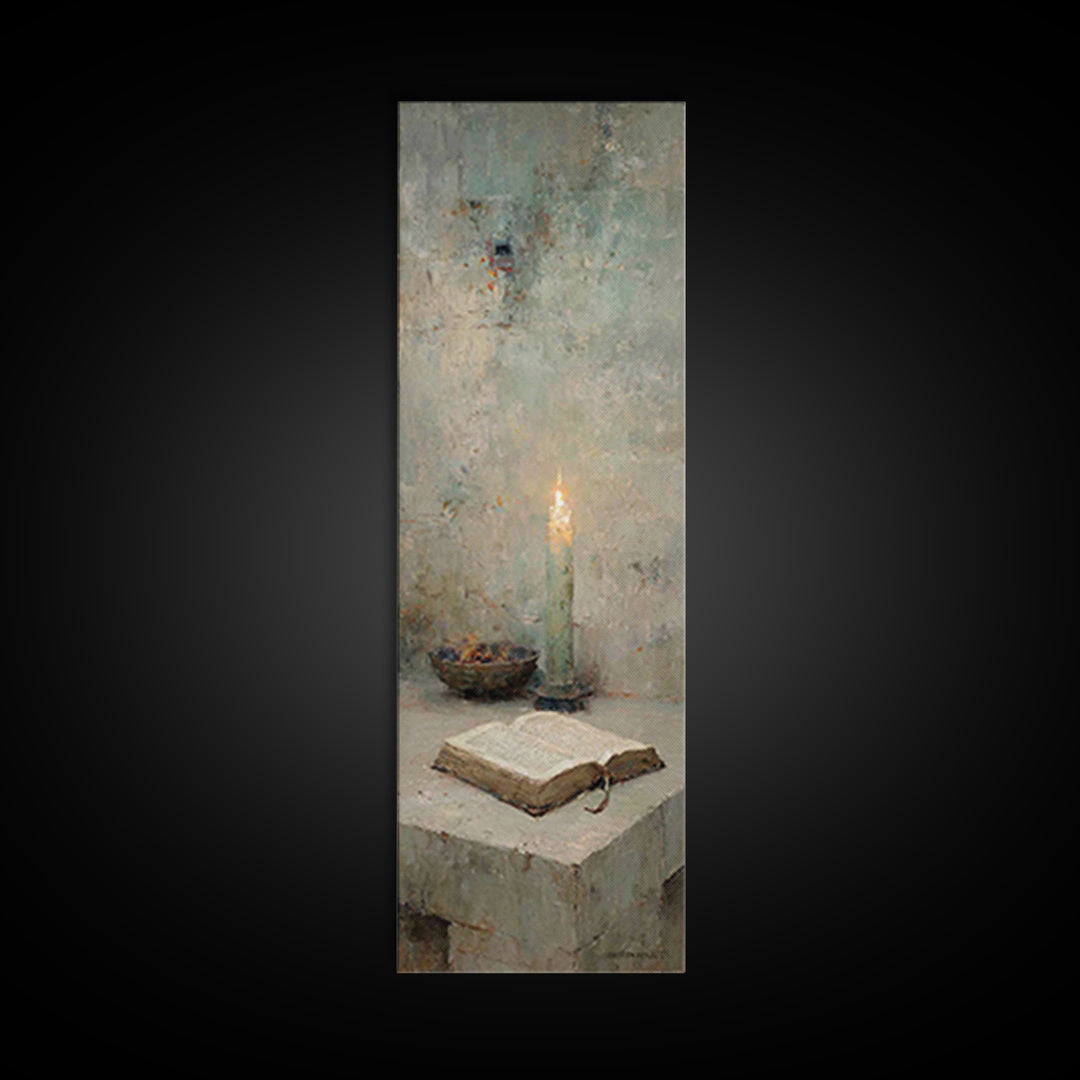 Ancient Word Flame – Framed Canvas Print – Tall Narrow Wall Art – Christian Art Print – Moody Christian Art – Christian Wall Art – Christia