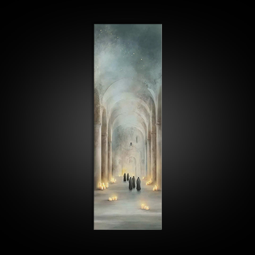 Sacred Hall Gathering – Framed Canvas Print – Tall Narrow Wall Art – Christian Art Canvas – Christian Wall Art – Vintage Christian Art – Ch