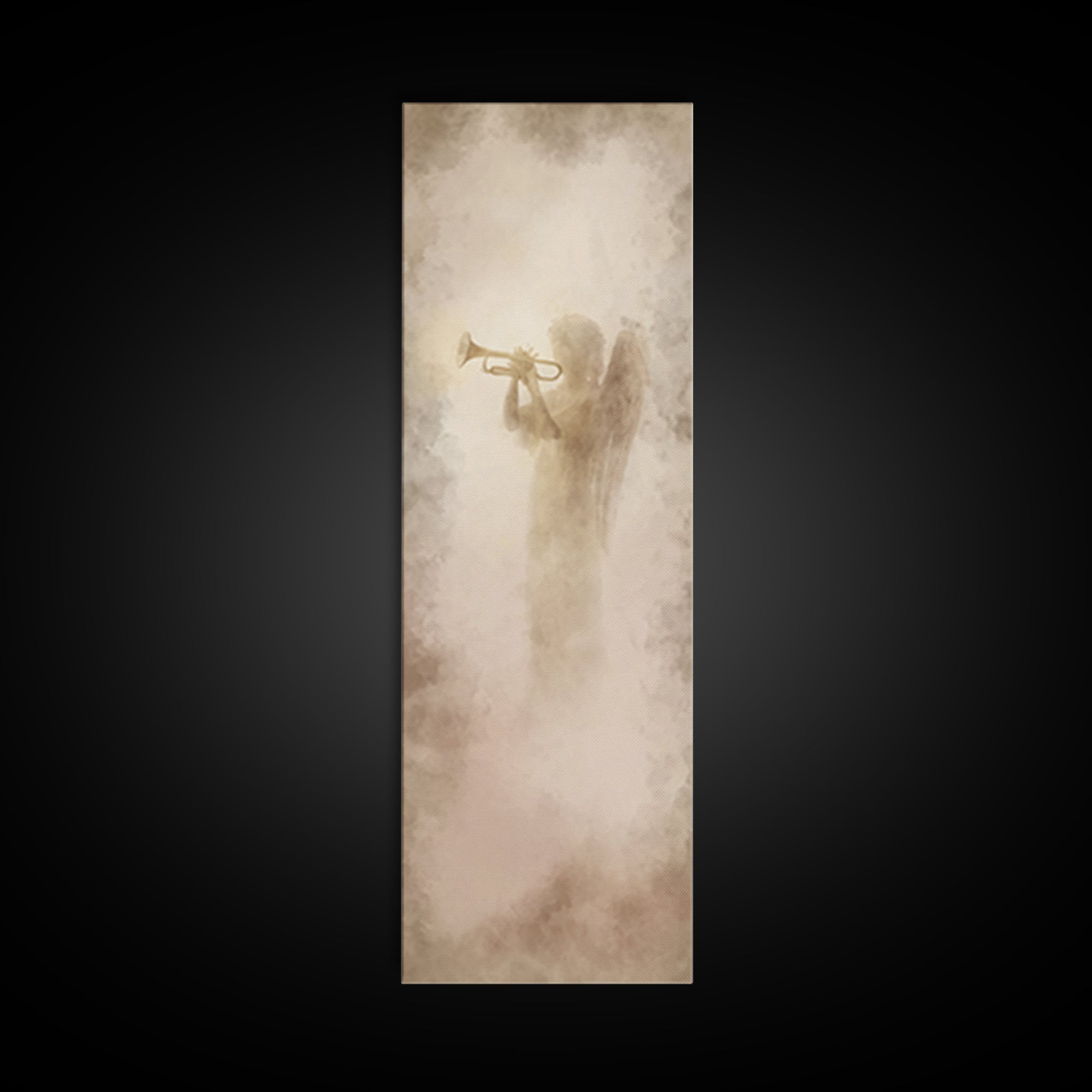 Heavenly Trumpet Light, Framed Canvas Print, Skinny Art, Christian Wall Art, Christian Art Print, Christian Christmas Art, Christian Decor