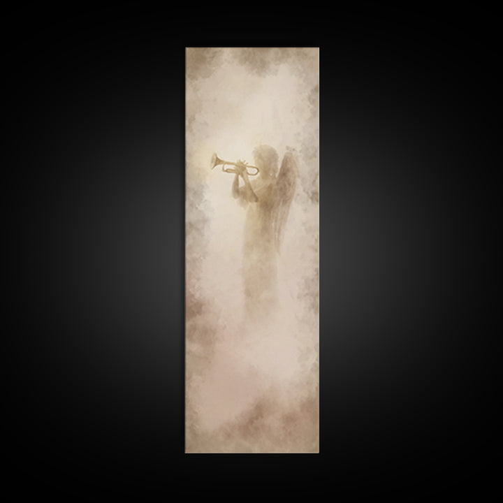 Heavenly Trumpet Light, Framed Canvas Print, Skinny Art, Christian Wall Art, Christian Art Print, Christian Christmas Art, Christian Decor