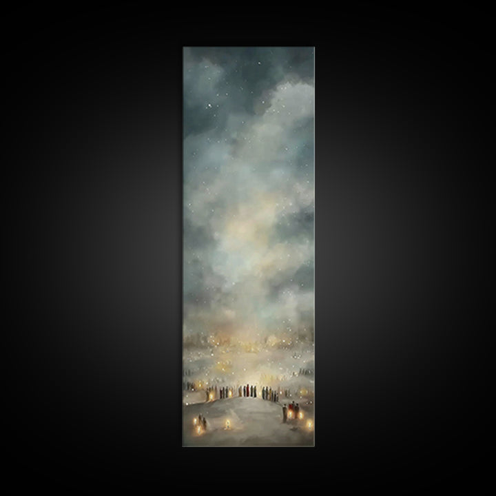 Night Of Many Lights | Framed Canvas Print | Narrow Art | Christian Art Print | Christian Wall Art | Christian Christmas Art | Jesus Art
