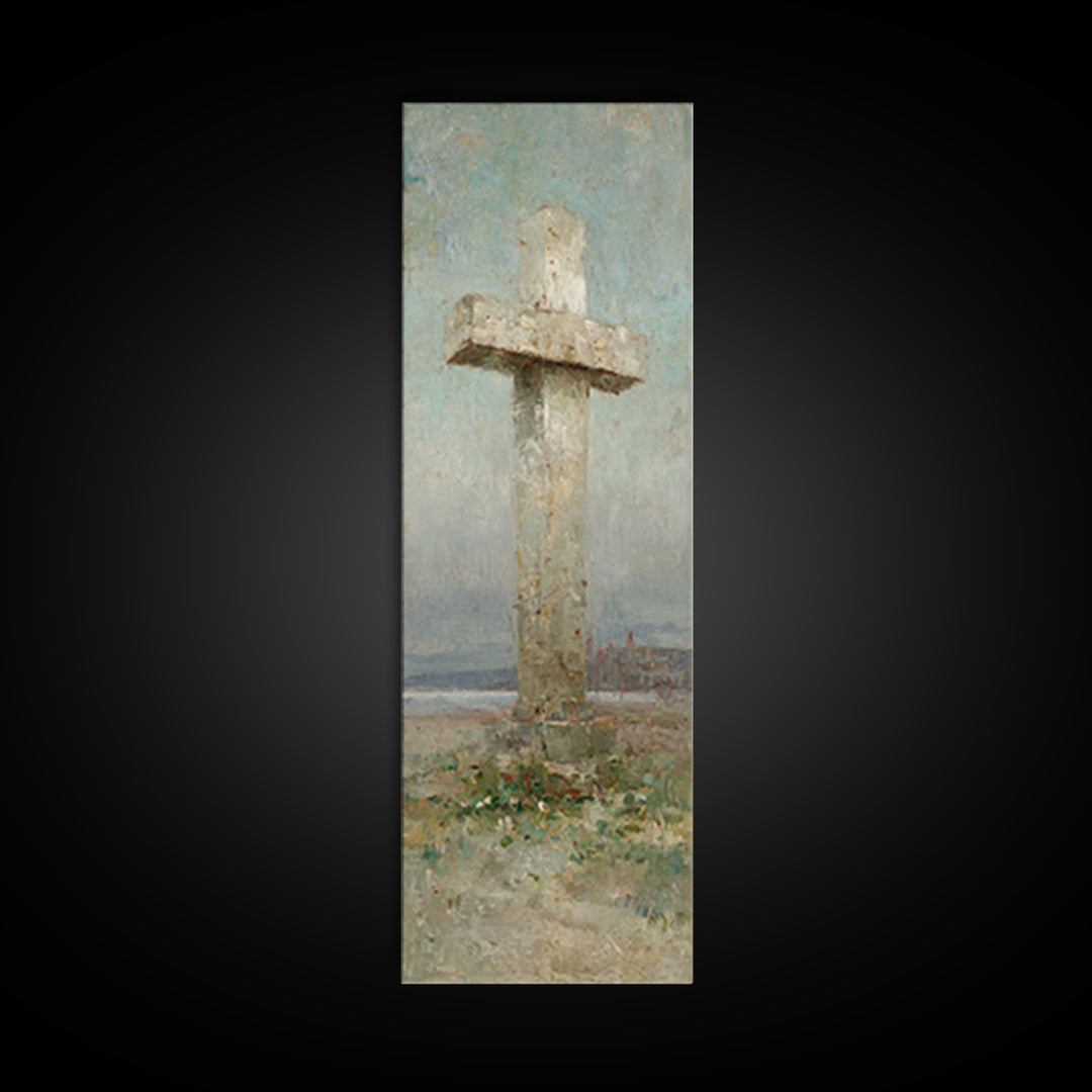 Stone Cross Legacy | Framed Canvas Print | Tall Narrow Wall Art | Christian Art Canvas | Christian Art Print | Christian Painting | Christi