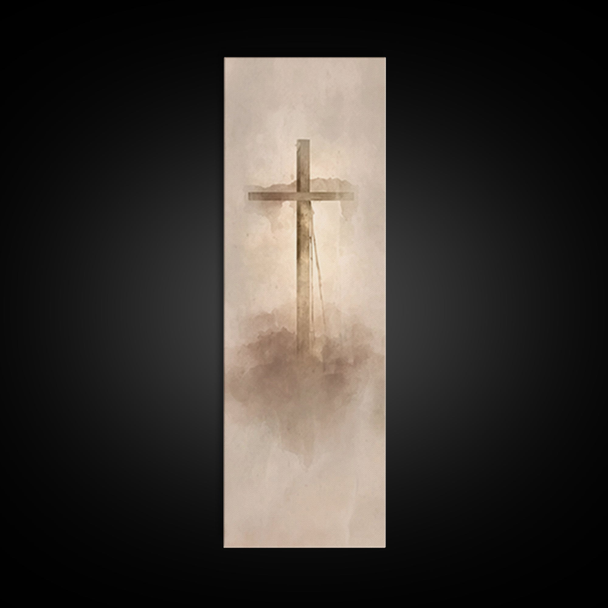 Cross In The Mist, Framed Canvas Print, Tall Skinny Art Print, Christian Art Canvas, Christian Wall Art, Christian Art Work, Christian Deco